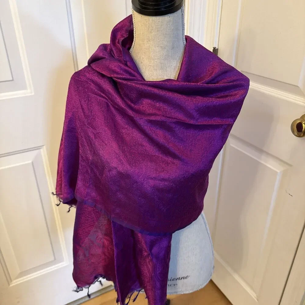 PURPLE LONG SCARF Unbranded Patterned Tassels